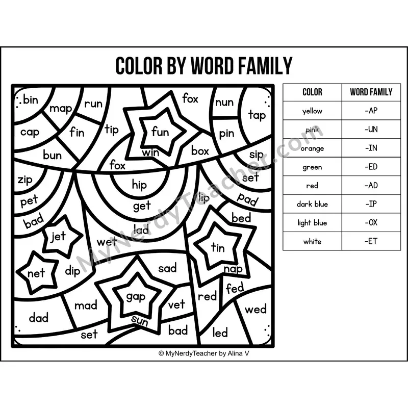 Color by Word Family — 4th of July CVC Short Vowel Coloring 2