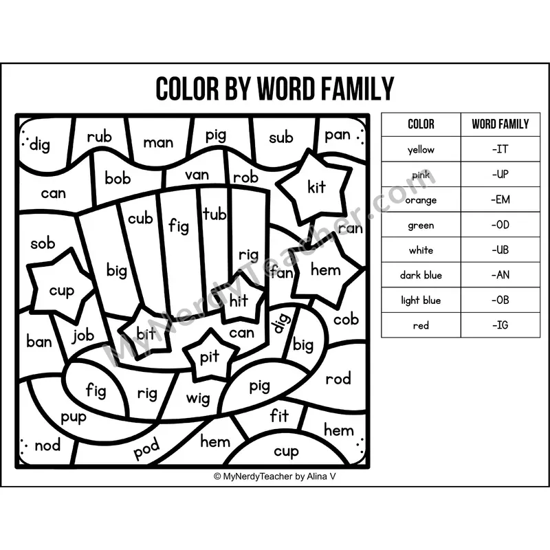 Color by Word Family — 4th of July CVC Short Vowel Coloring 6
