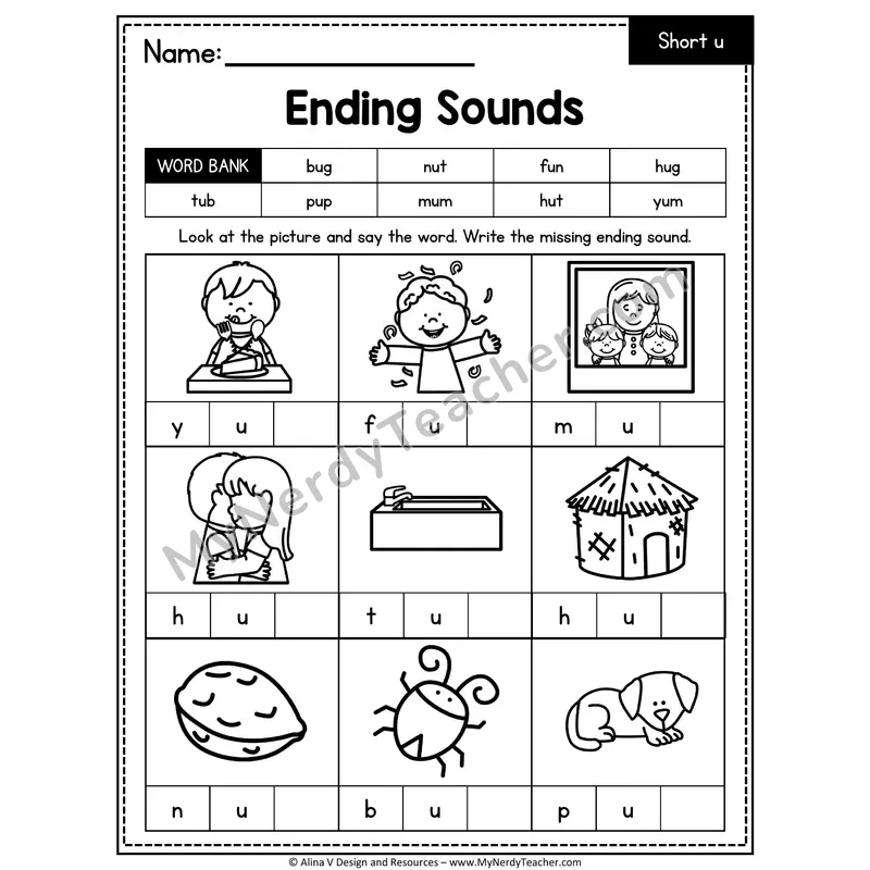 CVC Ending Sounds Mixed Vowels Worksheet — Write the Final Sound 19