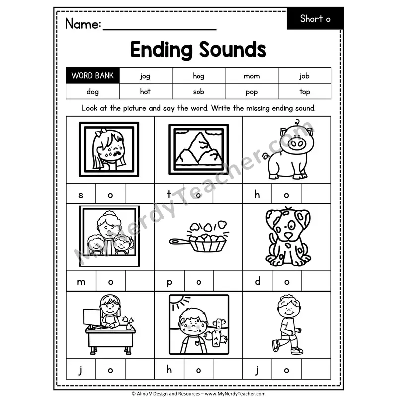CVC Ending Sounds Mixed Vowels Worksheet — Write the Final Sound 14