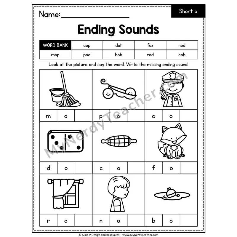 CVC Ending Sounds Mixed Vowels Worksheet — Write the Final Sound 13