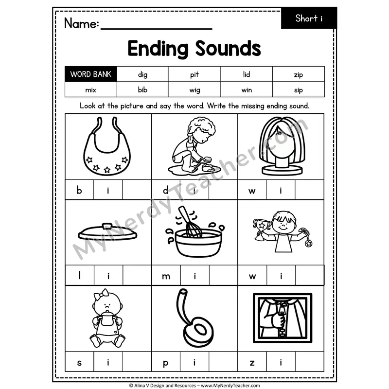 CVC Ending Sounds Mixed Vowels Worksheet — Write the Final Sound 11