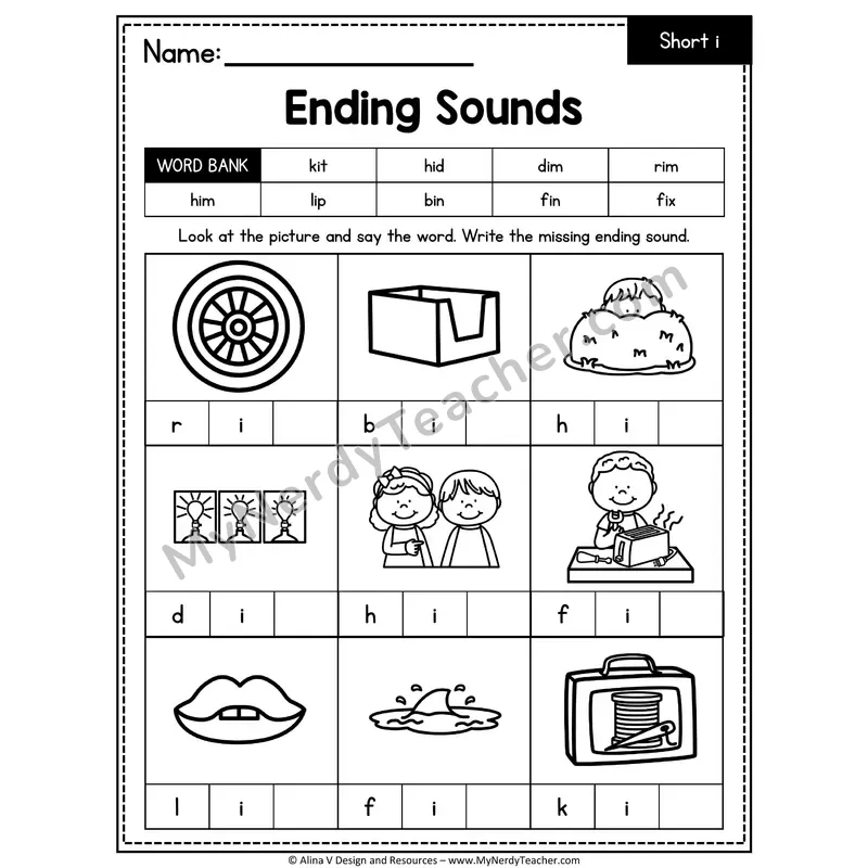 CVC Ending Sounds Mixed Vowels Worksheet — Write the Final Sound 10