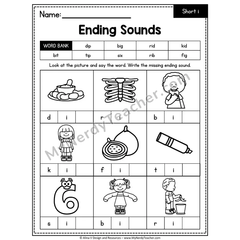 CVC Ending Sounds Mixed Vowels Worksheet — Write the Final Sound 9