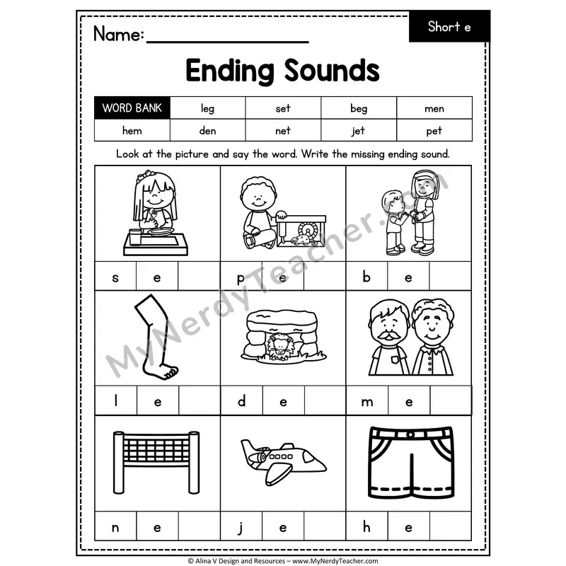 CVC Ending Sounds Mixed Vowels Worksheet — Write the Final Sound 6