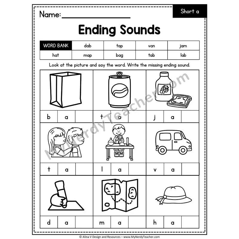 CVC Ending Sounds Mixed Vowels Worksheet — Write the Final Sound 4