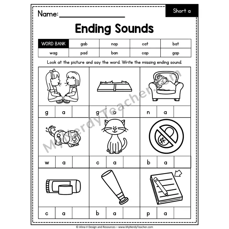 CVC Ending Sounds Mixed Vowels Worksheet — Write the Final Sound 2