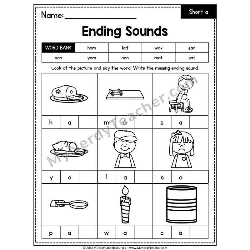 CVC Ending Sounds Mixed Vowels Worksheet — Write the Final Sound 1