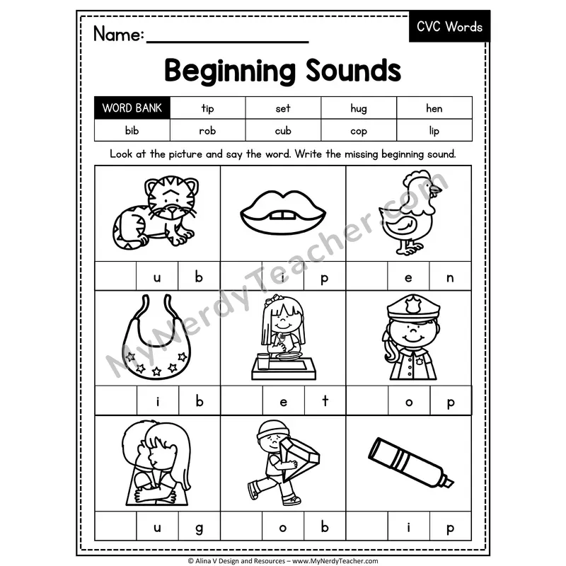 CVC Beginning Sounds Mixed Vowels Worksheet — Write the Initial Sound 12