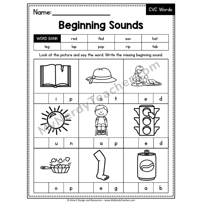 CVC Beginning Sounds Mixed Vowels Worksheet — Write the Initial Sound 4
