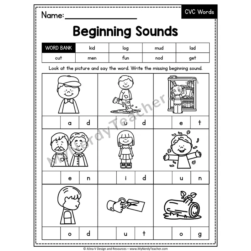 CVC Beginning Sounds Mixed Vowels Worksheet — Write the Initial Sound 2