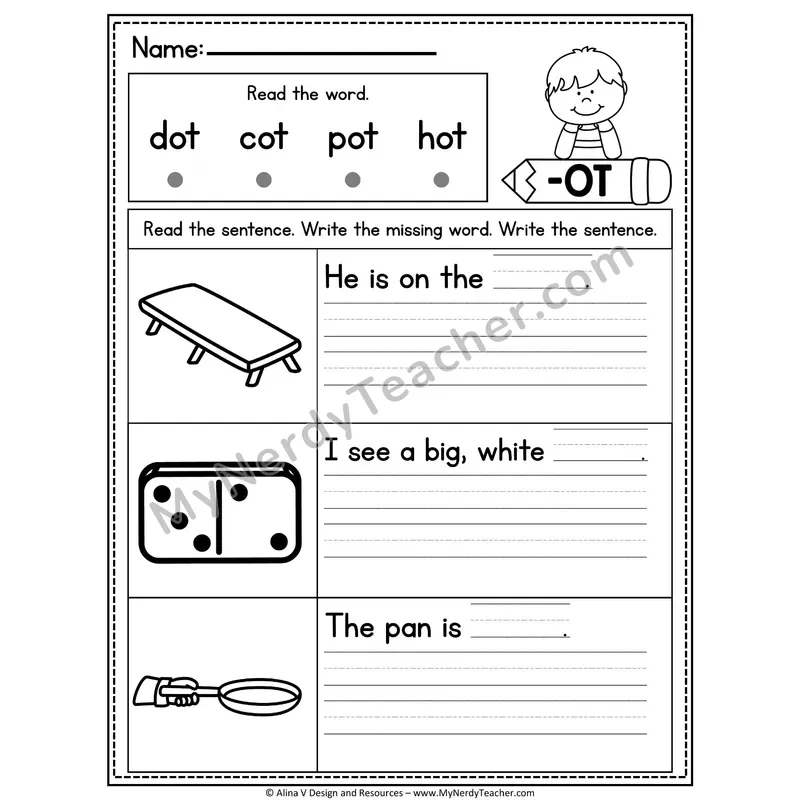 CVC Fluency Missing Words — -OT Word Family Write the Sentence