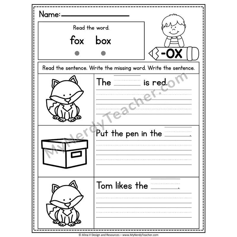 CVC Fluency Missing Words — -OX Word Family Write the Sentence