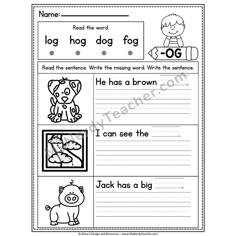 CVC Fluency Missing Words — -OG Word Family Write the Sentence
