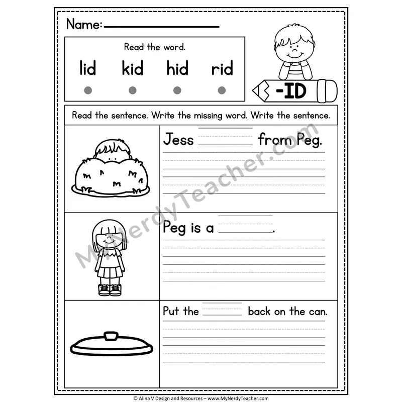 CVC Fluency Missing Words — -ID Word Family Write the Sentence