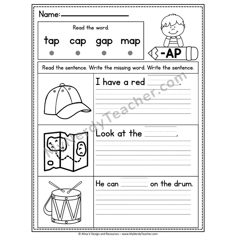 CVC Fluency Missing Words — -AP Word Family Write the Sentence