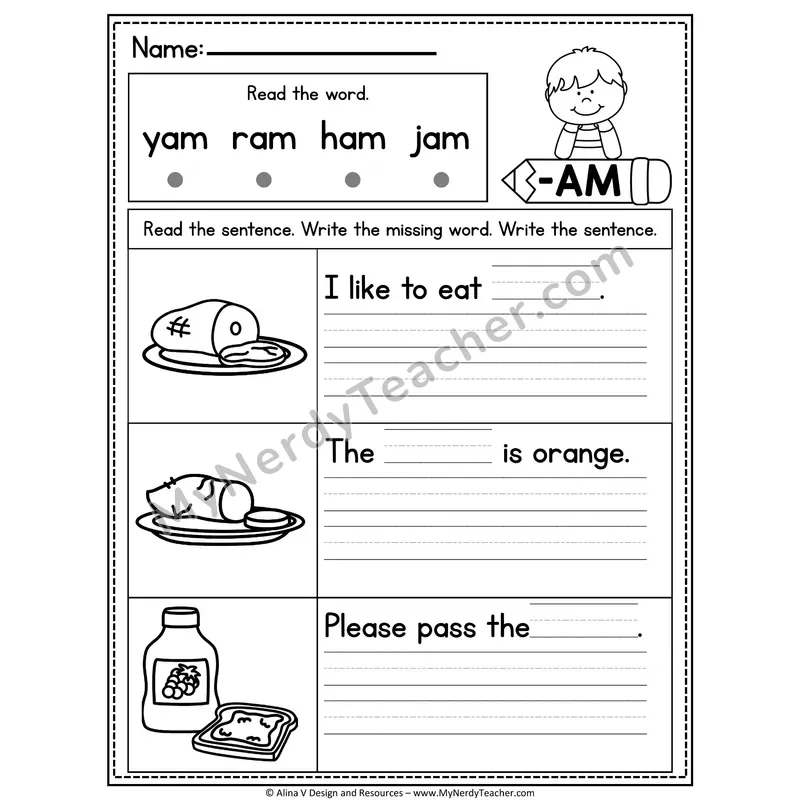 CVC Fluency Missing Words — -AM Word Family Write the Sentence