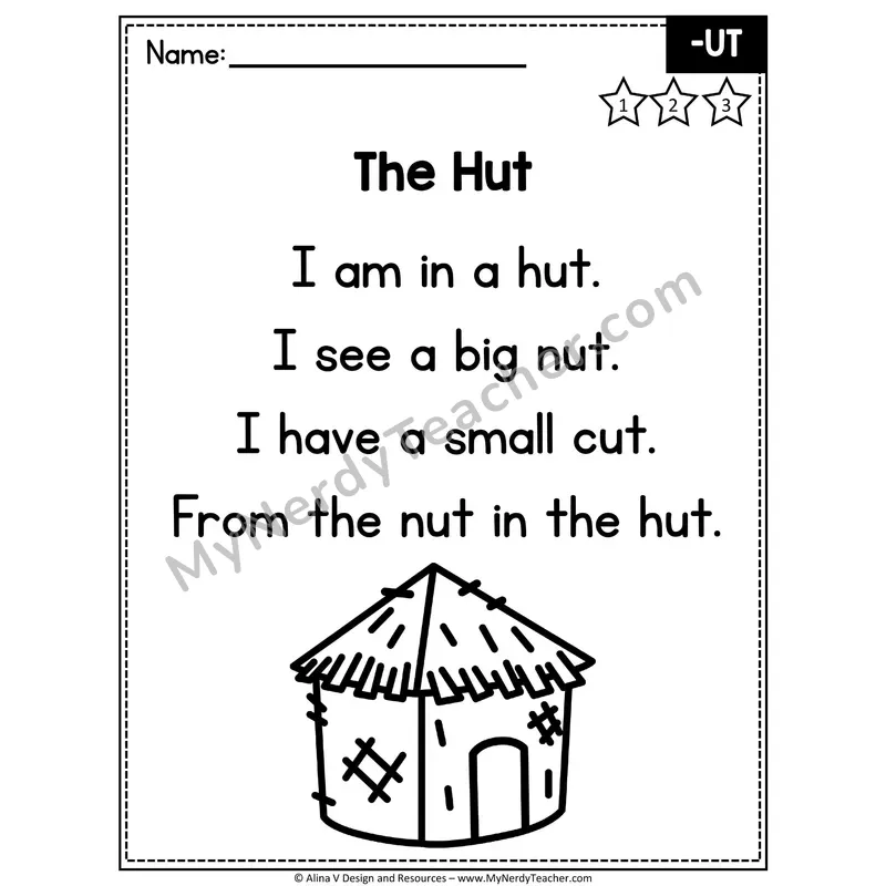 CVC Word Family Poem — -UT Decodable Reader for Fluency