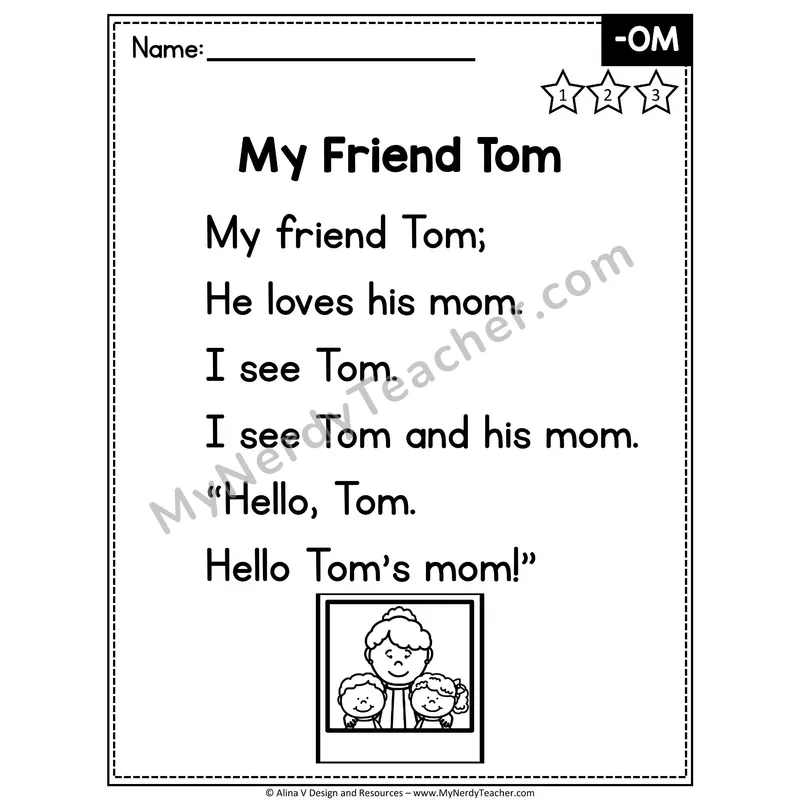CVC Word Family Poem — -OM Decodable Reader for Fluency