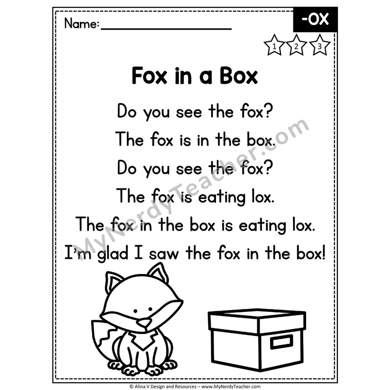 CVC Word Family Poem — -OX Decodable Reader for Fluency