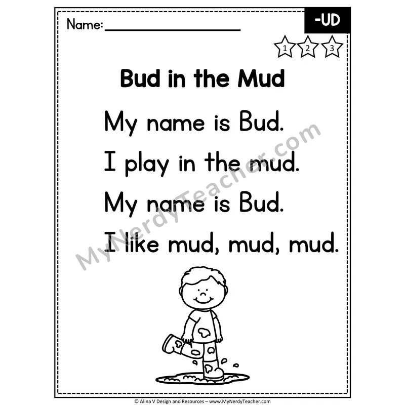 CVC Word Family Poem — -UD Decodable Reader for Fluency