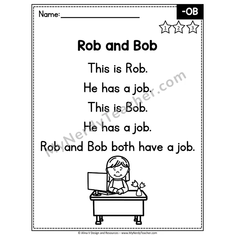 CVC Word Family Poem — -OB Decodable Reader for Fluency