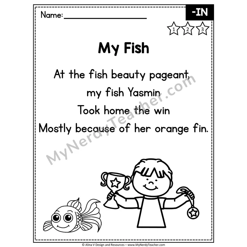 CVC Word Family Poem — -IN Decodable Reader for Fluency