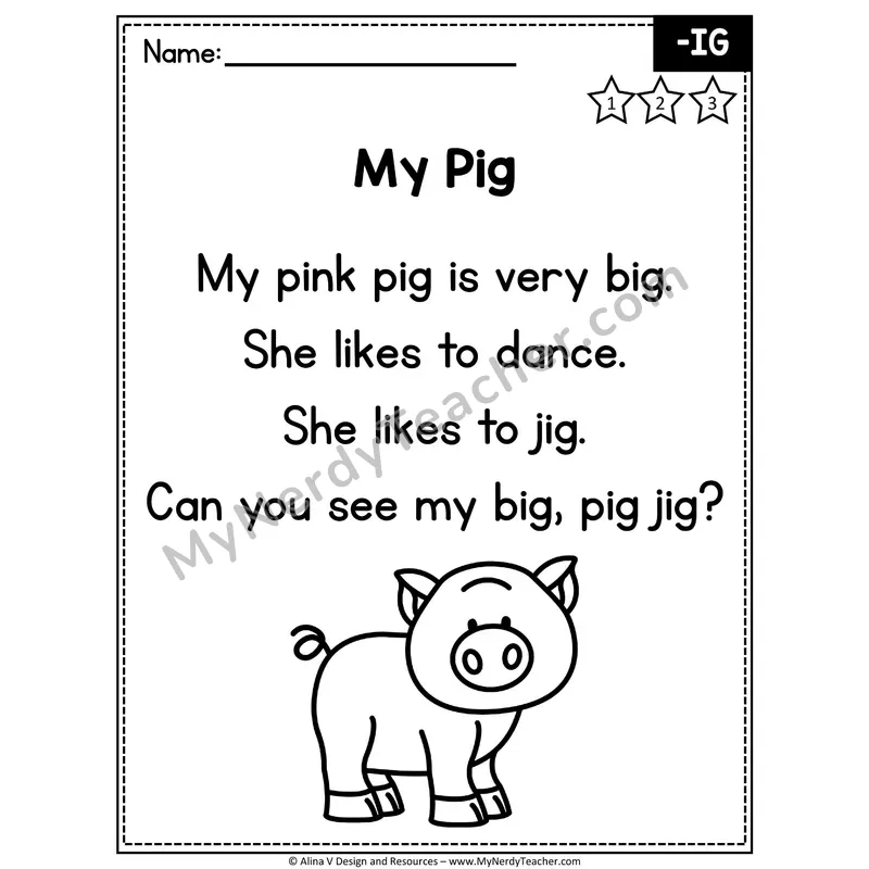 CVC Word Family Poem — -IG Decodable Reader for Fluency