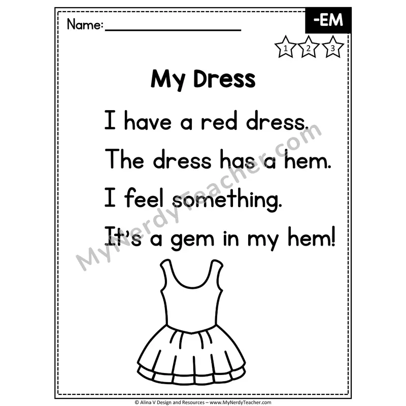 CVC Word Family Poem — -EM Decodable Reader for Fluency