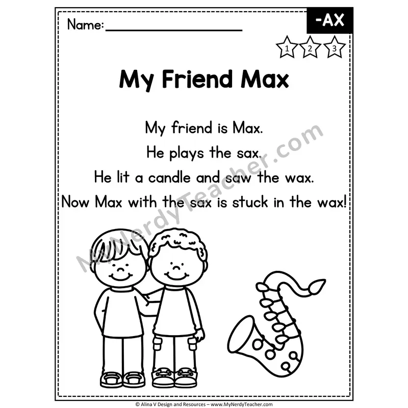 CVC Word Family Poem — -AX Decodable Reader for Fluency