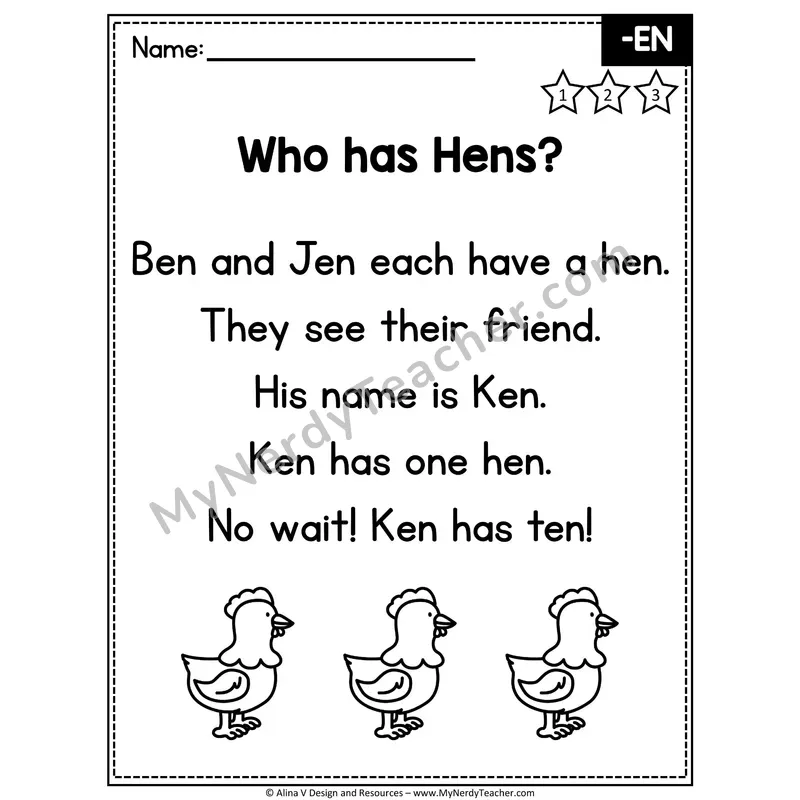 CVC Word Family Poem — -EN Decodable Reader for Fluency