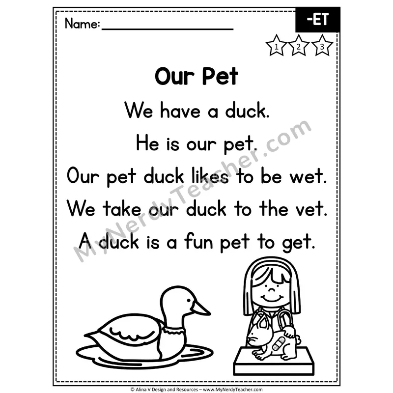 CVC Word Family Poem — -ET Decodable Reader for Fluency