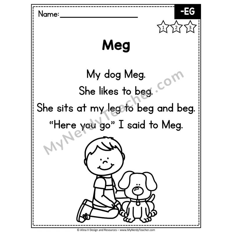 CVC Word Family Poem — -EG Decodable Reader for Fluency