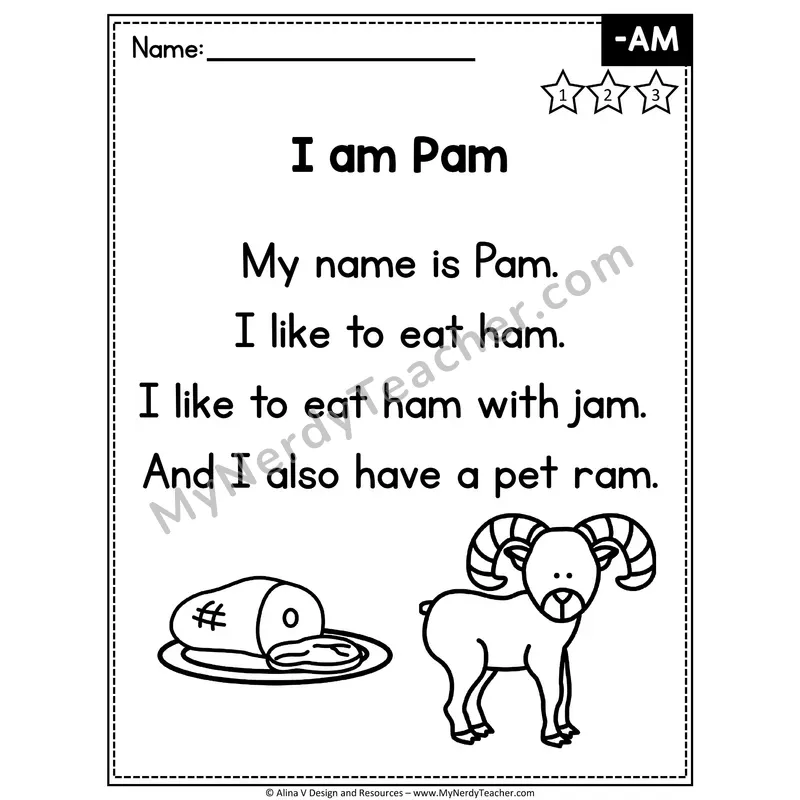 CVC Word Family Poem — -AM Decodable Reader for Fluency