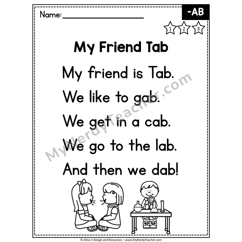 CVC Word Family Poem — -AB Decodable Reader for Fluency