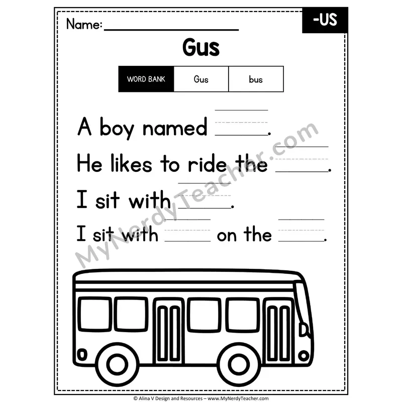 CVC Word Family Poem with Word Bank — -US Fill in the Blank Activity