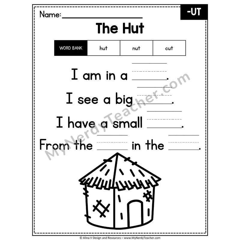 CVC Word Family Poem with Word Bank — -UT Fill in the Blank Activity