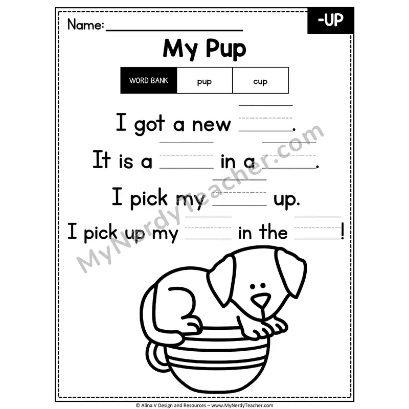 CVC Word Family Poem with Word Bank — -UP Fill in the Blank Activity