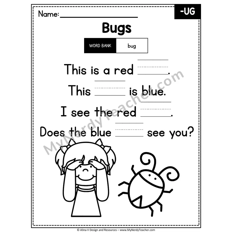 CVC Word Family Poem with Word Bank — -UG Fill in the Blank Activity