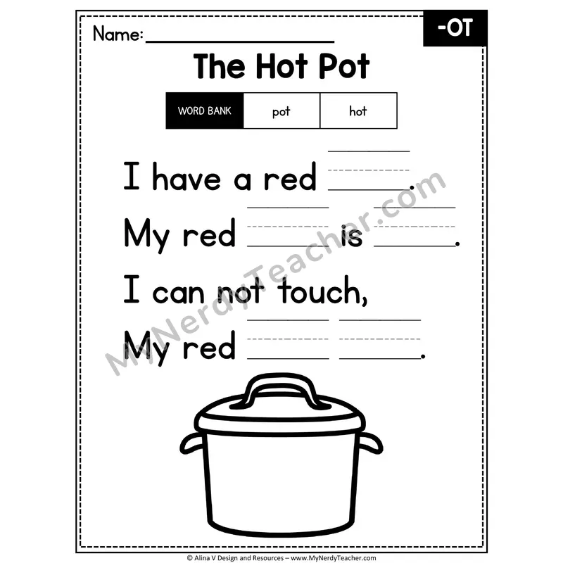 CVC Word Family Poem with Word Bank — -OT Fill in the Blank Activity