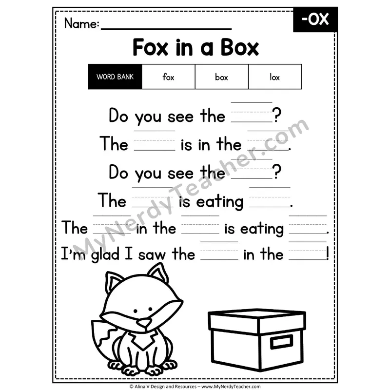 CVC Word Family Poem with Word Bank — -OX Fill in the Blank Activity