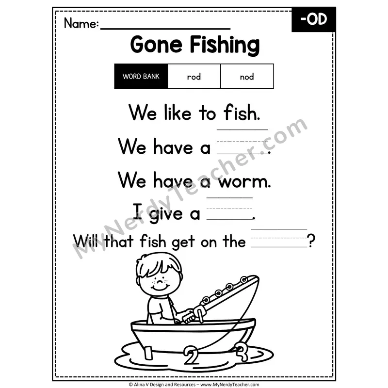 CVC Word Family Poem with Word Bank — -OD Fill in the Blank Activity