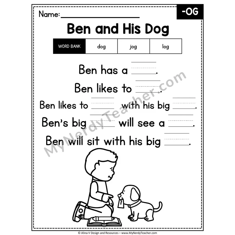 CVC Word Family Poem with Word Bank — -OG Fill in the Blank Activity