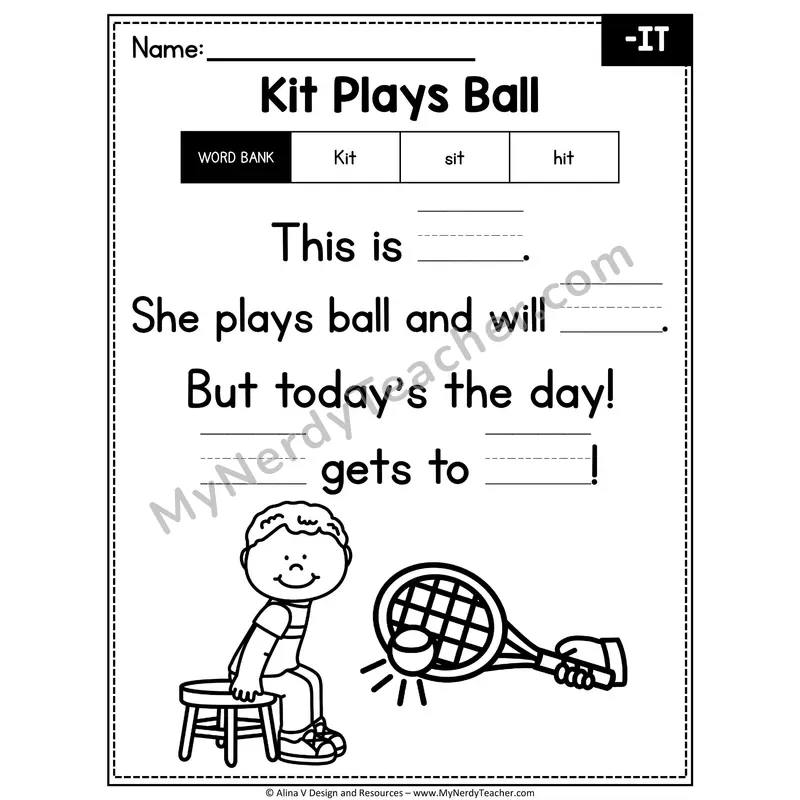 CVC Word Family Poem with Word Bank — -IT Fill in the Blank Activity