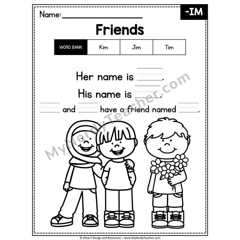 CVC Word Family Poem with Word Bank — -IM Fill in the Blank Activity
