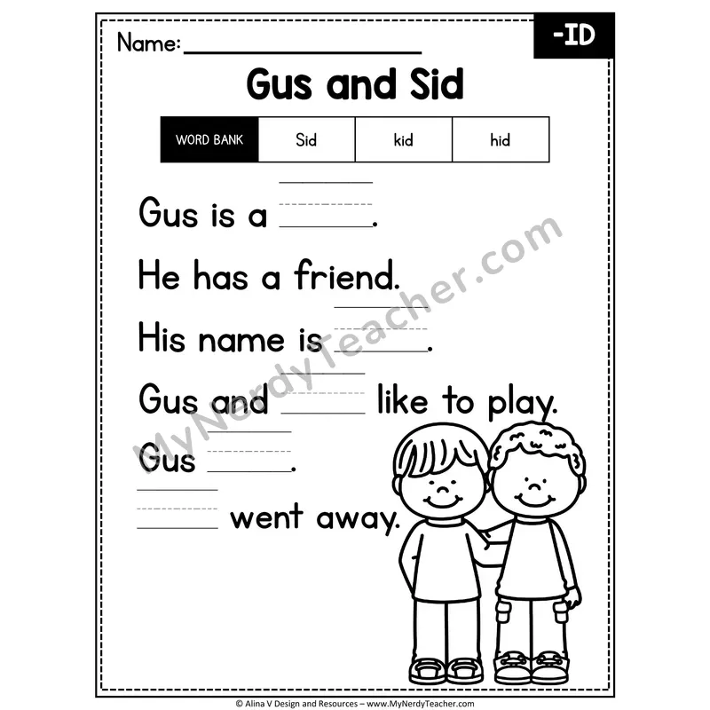 CVC Word Family Poem with Word Bank — -ID Fill in the Blank Activity