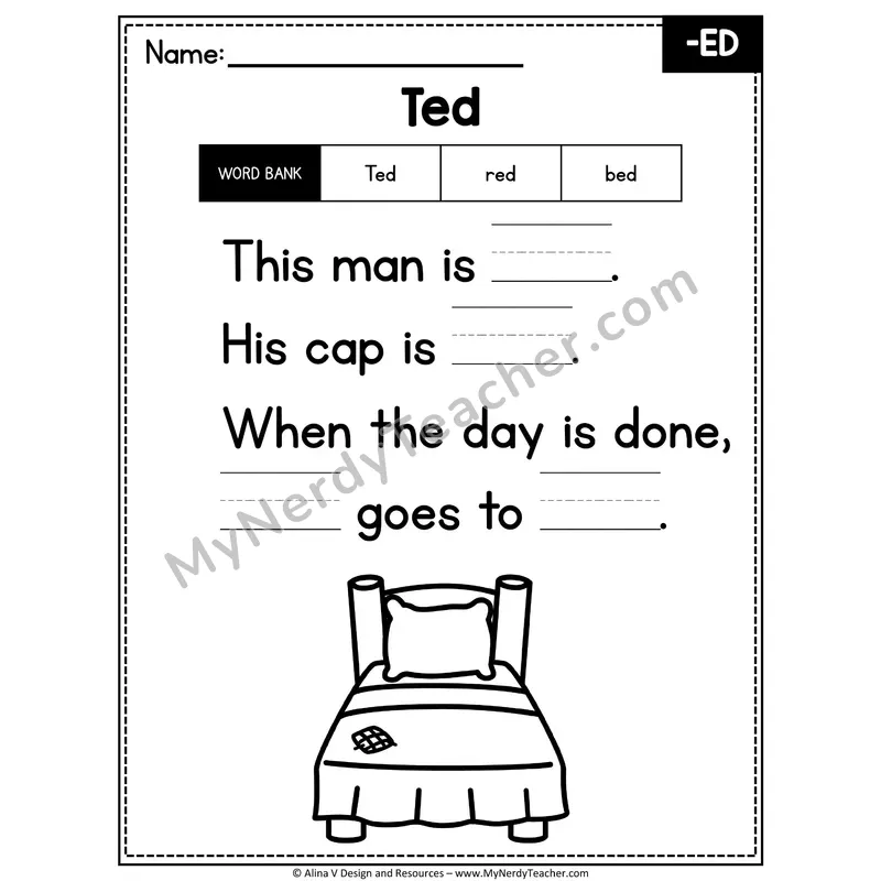 CVC Word Family Poem with Word Bank — -ED Fill in the Blank Activity