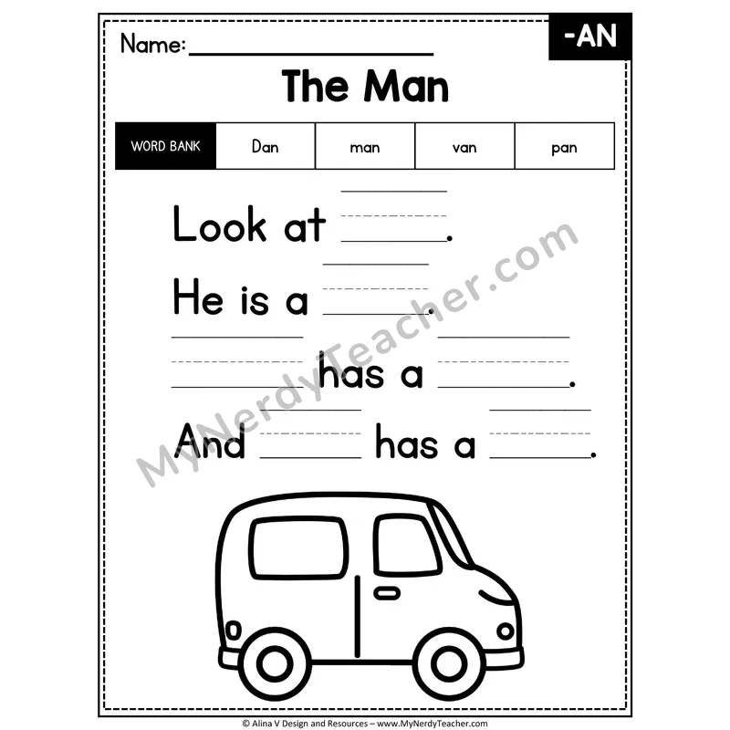 CVC Word Family Poem with Word Bank — -AN Fill in the Blank Activity