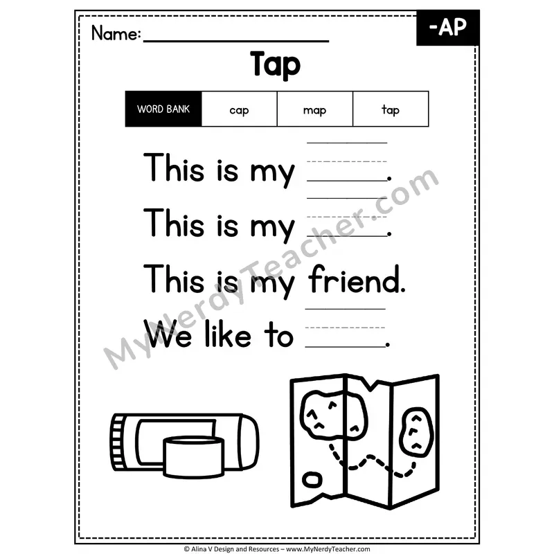 CVC Word Family Poem with Word Bank — -AP Fill in the Blank Activity