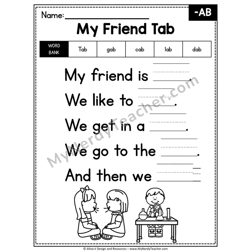 CVC Word Family Poem with Word Bank — -AB Fill in the Blank Activity